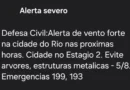 Defesa Civil do Rio envia alerta severo para ventos fortes